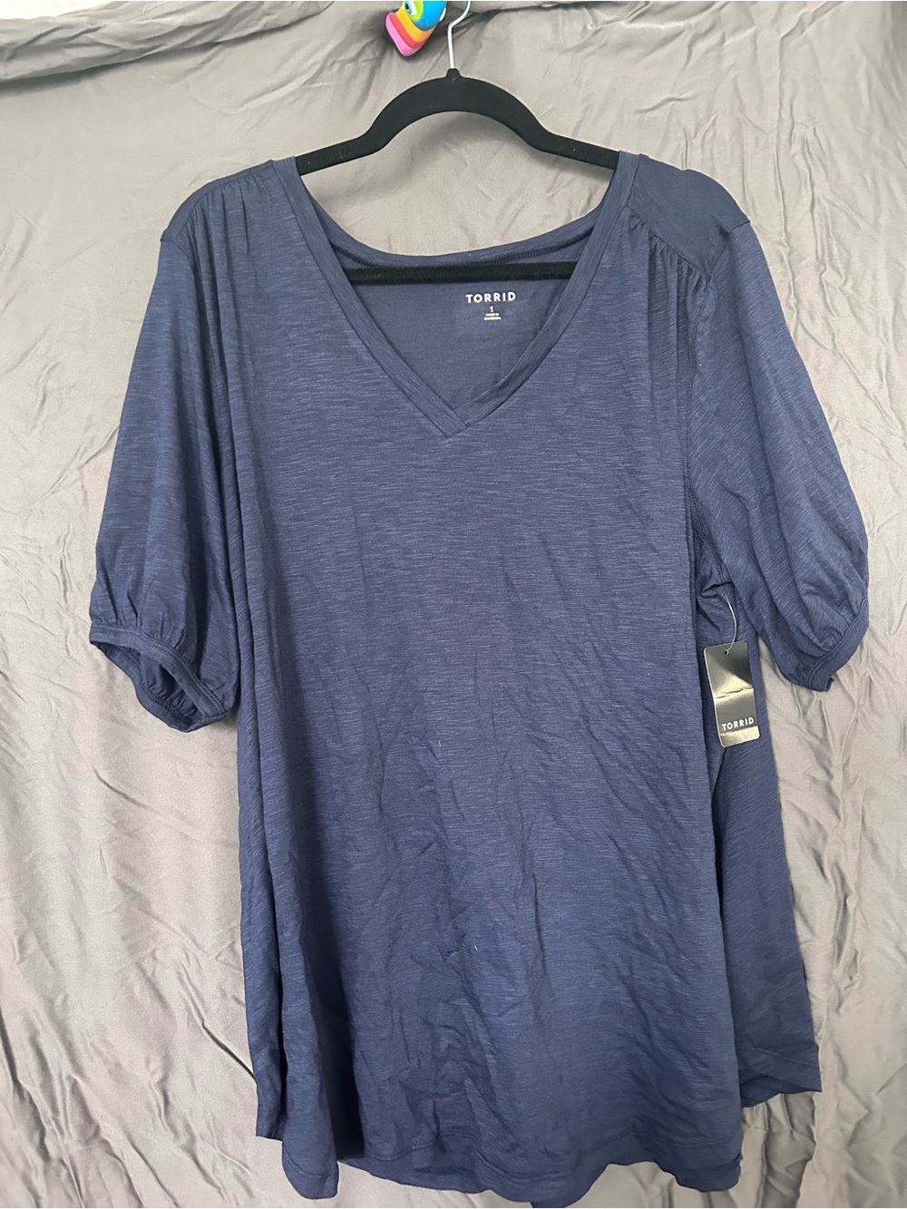 torrid Navy V-Neck Puff Sleeve Tee